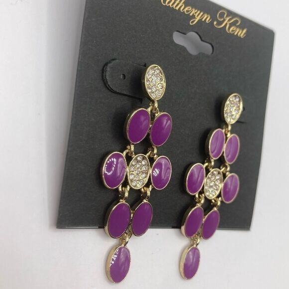 Katheryn Kent purple enamel rhinestone dangle earrings - Picture 3 of 5